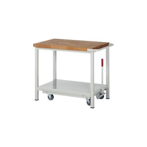 Werkbank Serie 8000, fahrbar, absenkbar, Ablageboden, B 1000 x T 700 x H 880 mm