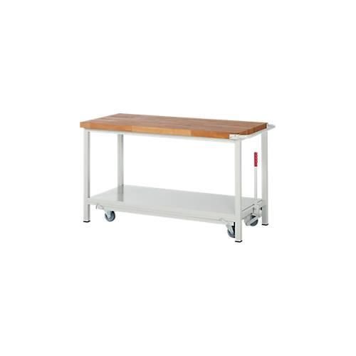 Werkbank Serie 8000, fahrbar, absenkbar, Ablageboden, B 1500 x T 700 x H 880 mm