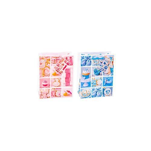 Geschenktüte Fotomotiv „Baby“, Format A5, mit Tragekordel & Beschriftungsschild, B 180 x T 100 x H 230 mm, PP-Folie, rosa-blau, 12 Stück sortiert