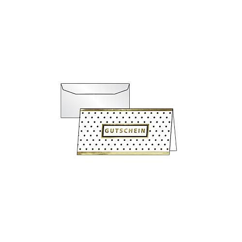 Gutscheinkarte Sigel „Golden Glimmer“, Format DIN lang, 210 x 105 mm, Innentext, mit transparenten Umschlägen, Glanzkarton mit Goldprägung, 10 Stück