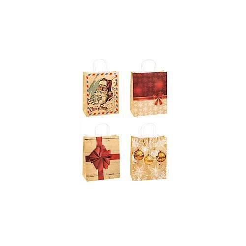 Geschenktüten Weihnachten TSI Serie 4, 4 verschiedene Motive, groß, B 260 x T 135 x H 320 mm, 100 % recycelbar, Kraftpapier, beige-rot, 12 Stück