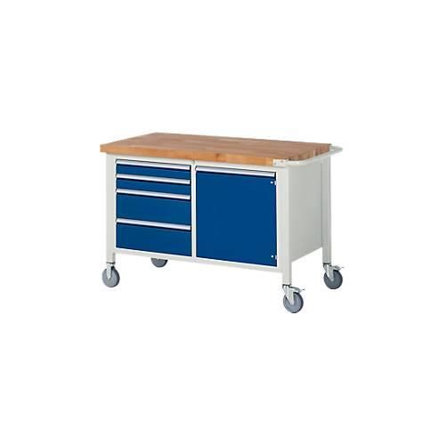 Werkbank Serie 8470, fahrbar, 4 Schubladen, 1 Tür, Breite 1250