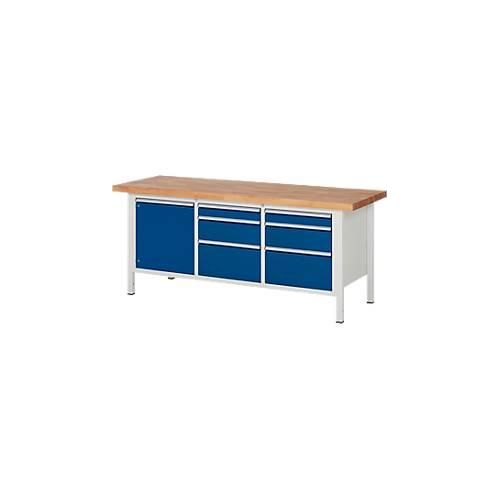 Werkbank Serie 8570, 6 Schubladen, 1 Tür mit Fachboden, höhenverstellbar