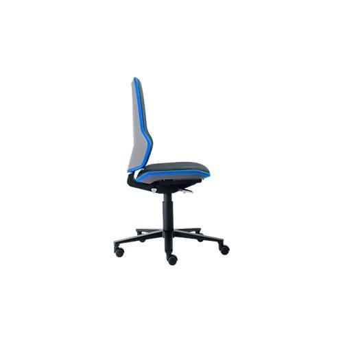 Arbeitsstuhl bimos NEON, Permanentkontakt, Grundmodell ohne Polsterelement, mit Rollen, Flexband blau