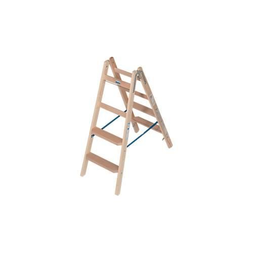 Stehleiter Krause, beidseitig, TRBS 2121-2, mit Eimerhaken, 2 x 4 Stufen/Sprossen, Holz