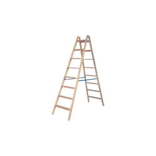 Stehleiter Krause, beidseitig, TRBS 2121-2, mit Eimerhaken, 2 x 8 Stufen/Sprossen, Holz