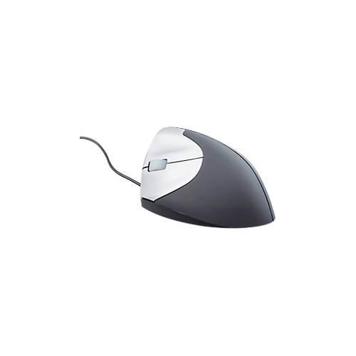 Vertikalmaus BakkerElkhuizen Handshake Mouse, kabelgebunden, für Linkshänder, ergonomisch, 2 Tasten & Scrollrad, 400-3200 dpi, schwarz-silber