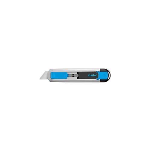 Sicherheitsmesser MARTOR SECUNORM 525, für Links- & Rechthänder, Schnitttiefe 21 mm, Auto-Klingenrückzug, L 143 x B 16 x H 36 mm, Aluminium, silber