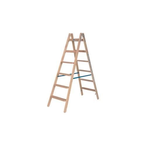 Stehleiter Krause, beidseitig, TRBS 2121-2, mit Eimerhaken, 2 x 7 Stufen/Sprossen, Holz