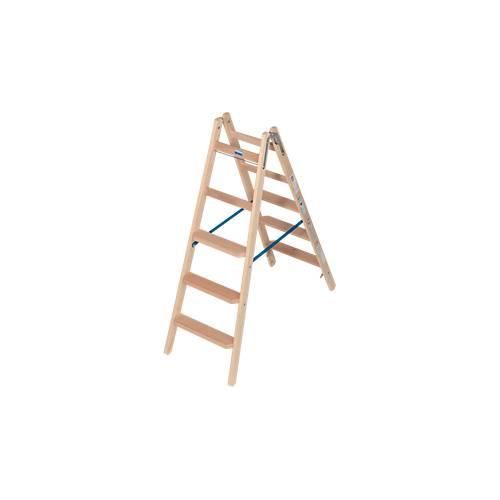 Stehleiter Krause, beidseitig, TRBS 2121-2, mit Eimerhaken, 2 x 5 Stufen/Sprossen, Holz
