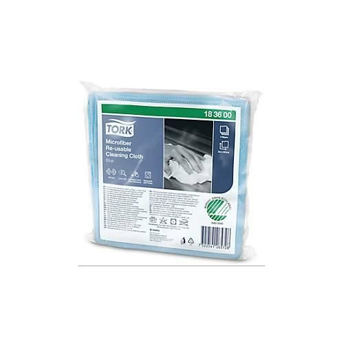 Tork® Microfaser Reinigungstücher 183600, fusselarm, 6 Tücher, wiederverwendbar, L 150 x B 150 mm, blau
