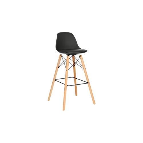 Barhocker STEELWOOD, Kunststoff, mit Holzbeinen, Sitzkissen, Sitzhöhe 740 mm, 2 Stk., schwarz