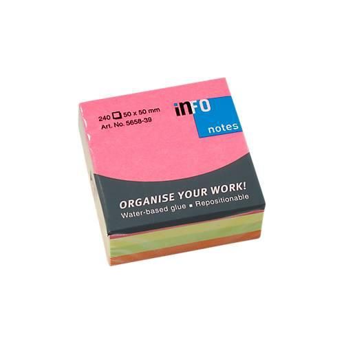 INFO Haftnotizen Brillant, 50 mm x 50 mm, 1 x 240 Blatt, gelb, orange, grün, pink