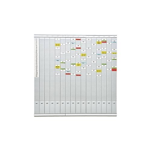 FRANKEN T-Kartentafel Jahresplaner für 15 Monate plus Index, 100,8 x 100,8 cm, 16 Träger, 50 Schlitze, PV-SET5