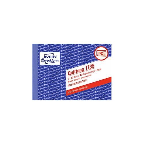 Avery Zweckform Quittungsblock 1735-5, A6 quer, 2 x 40 Blatt, 4er Pack + 1 gratis