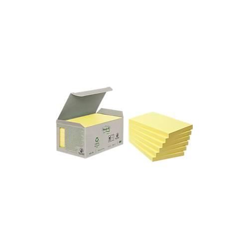Post-it® Haftnotizen, Recycling-Papier, 127 mm x 76 mm, 6 x 100 Blatt, gelb