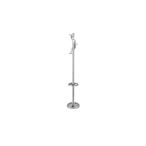 Garderobenständer Kerkmann Adria, 5 Haken, Schirmhalter & Tropfmulde, H 1800 x ø 310 mm, Stahl, alusiber