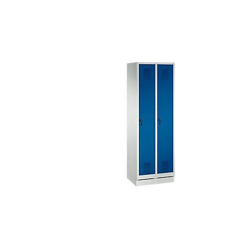 Garderobenspind Evolo S 3000, mit Sockel, 2 Abteile, Sicherheitsdrehriegelverschluss, lichtgrau RAL 7035/enzianblau RAL 5010