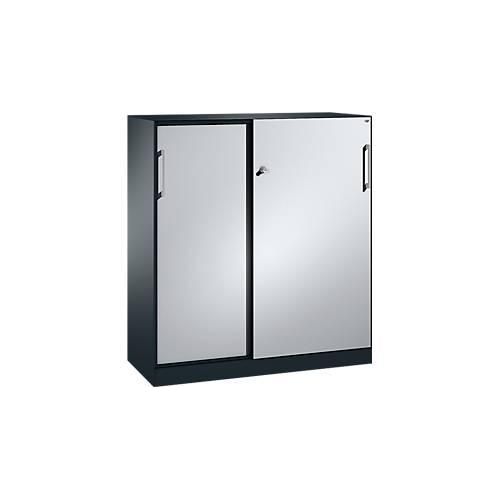 Schiebetürenschrank ASISTO C 3000, 3 Ordnerhöhen, mit Abdeckplatte, Breite 1200 mm, anthrazit/alusilber