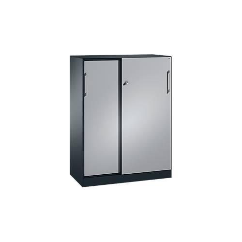 Schiebetürenschrank ASISTO C 3000, 3 Ordnerhöhen, mit Abdeckplatte, Breite 1000 mm, anthrazit/alusilber