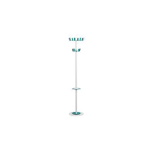 Garderobenständer Paperflow®, 12 Haken, mit Schirmhalter & Tropfmulde, B 350 x T 350 x H 1750 mm, Stahl, weiß-blau