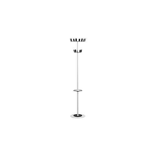 Garderobenständer Paperflow®, 12 Haken, mit Schirmhalter & Tropfmulde, B 350 x T 350 x H 1750 mm, Stahl, weiß-schwarz