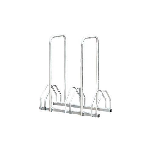 Bügelparker Mottez B135AR, 2-seitig, für Reifen mit B 35-55 mm, mit Diebstahlsicherung, 2 Bügel, für bis zu 3 Fahrräder, B 720 x T 330 x H 830 mm, Stahlrohr, silber