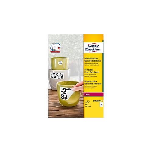 Avery Zweckform Folien-Etiketten, wetterfest, wieder ablösbar, 70 x 37 mm