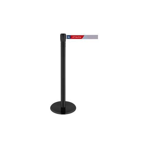 Absperrpfosten, Kopf um 360° drehbar, Gurt bis 2,3 m ausziehbar, Gurtkassette & Bremse, L 1000 mm, Metall, Gurt schwarz-gelb
