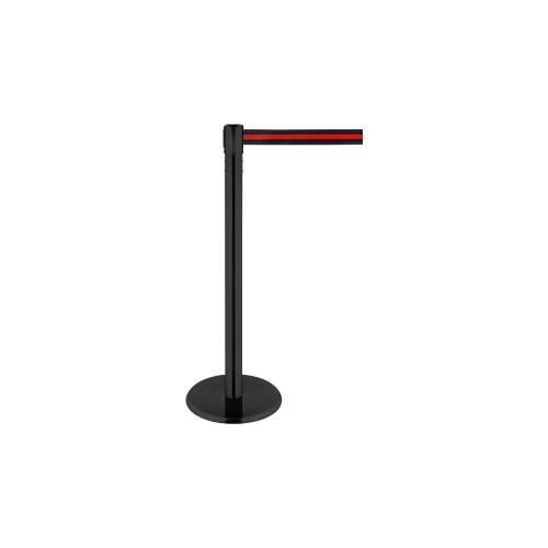 Absperrpfosten, Kopf um 360° drehbar, Gurt bis 2,3 m ausziehbar, Gurtkassette & Bremse, L 1000 mm, Metall, Gurt schwarz-rot