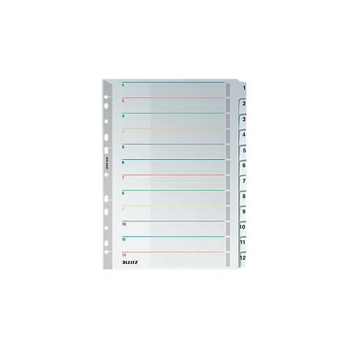 LEITZ® Wiederbeschreibbare Kartonregister, Zahlen 1-12, mit Lochung
