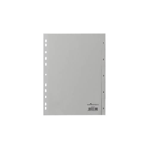 Durable Kunststoffregister, A4 hoch, Zahlen 1-5, grau