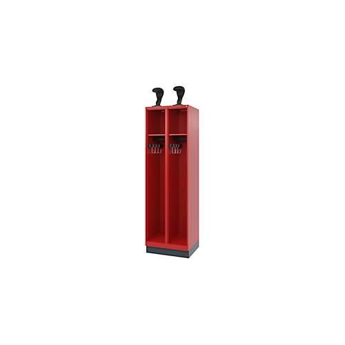 Feuerwehrspind C+P Evolo EXPERT, 2 Abteile, mit Sockel, B 600 x T 500 x H 1950 mm, RAL 3000 Feuerrot/RAL 7016 Anthrazitgrau