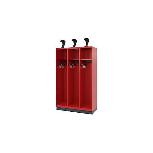 Feuerwehrspind C+P Evolo EXPERT, 3 Abteile, mit Sockel, B 1200 x T 500 x H 1950 mm, RAL 3000 Feuerrot/RAL 7016 Anthrazitgrau