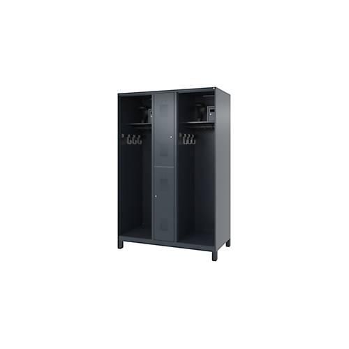 Feuerwehrspind C+P Evolo Maxi, 4 Abteile für 2 Personen, mit Helmhalter, mit Füßen, B 1200 x T 600 x H 1950 mm, RAL 7016 Anthrazitgrau/RAL 7021 Schwarzgrau