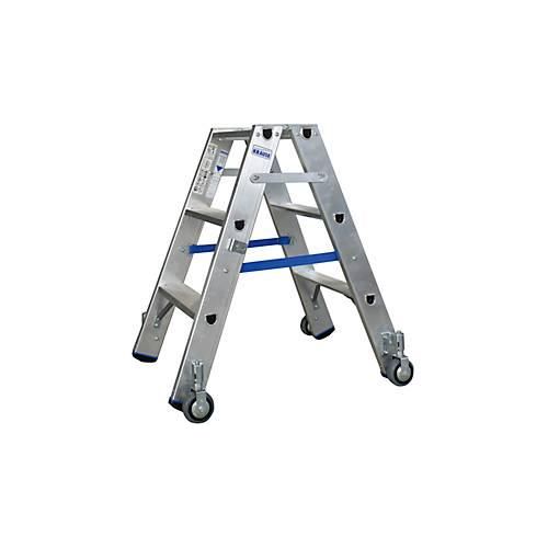 Alu-Stufendoppelleiter mit Rollen, 2 x 3 Stufen