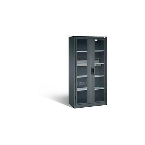C+P Akkuladeschrank Basic mit Sichtfenster aus Acrylglas, H 1950 x B 930 x T 500 mm, Anthrazit