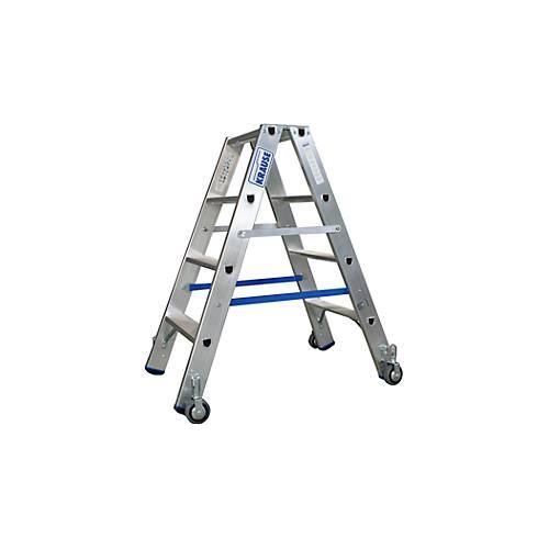 Alu-Stufendoppelleiter mit Rollen, 2 x 4 Stufen