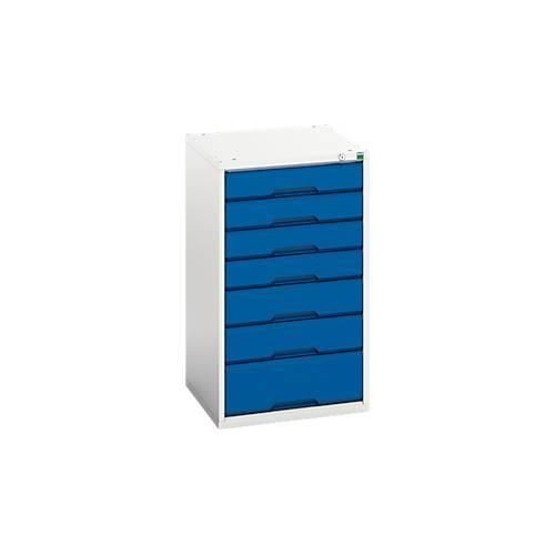 Schubladenschrank Bott verso, 7 Schubladen, bis 75 kg je Schub, Flügeltür, Vollauszug, B 525 x T 550 x H 900 mm, Stahlblech, Grau-Blau