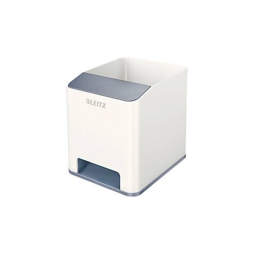 Stiftehalter Leitz WOW Sound, 1 Fach, Smartphone-Fach mit Soundverstärkung, weiß/grau