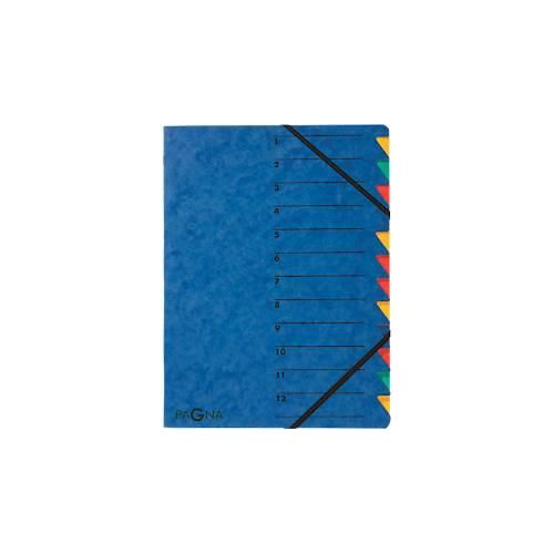 PAGNA Dokumentenmappe Easy, DIN A4, Gummizugverschluss, 12-teilig, blau