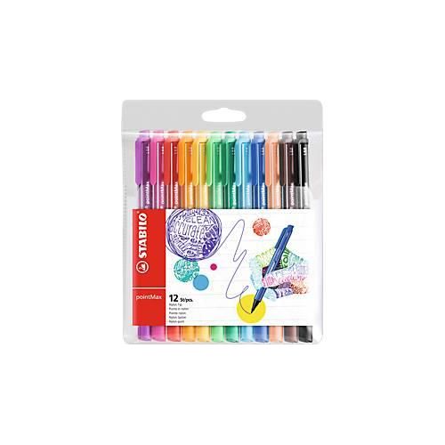 Stabilo Filzstifte pointMax, 12 Farben, Strichstärke 0,8 mm, im Etui