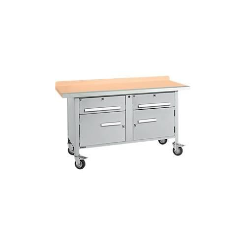 Mobile Werkbank Schäfer Shop Select PWi 150-0, Buche Multiplexplatte, mit Stahlkante, bis 400 kg, B 1500 x T 700 x H 840 mm