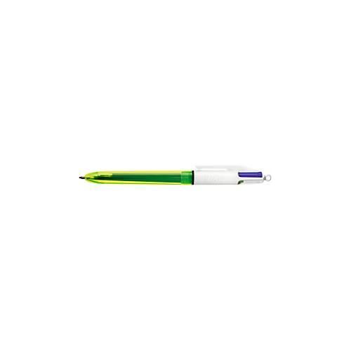 Vierfarbkugelschreiber BIC® 4 Colours® Fluo, dokumentenecht, 0,4 mm, inkl. Neongelb zum Highlighten