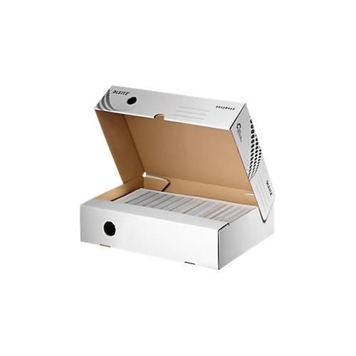 Archivboxen Leitz® Easyboxx 80, DIN A4, Aufbau-Automatik, Deckel, Griffloch Beschriftungsfeld, B 80 mm, weiß, 25 Stück