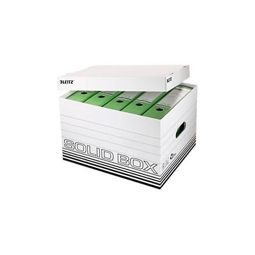 Archivbox Leitz Solid Box L 6119, mit Deckel & Aufbau-Automatik, 10 Stück, weiß
