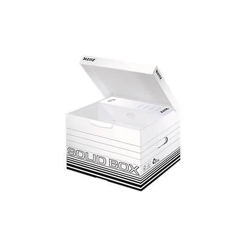 Archivbox Leitz Solid Box M 6118, mit Klappdeckel & Aufbau-Automatik, 10 Stück, weiß