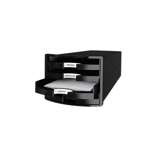 Schubladenbox HAN Impuls 2.0, 4 Schubladen, Format A4, stapelbar, offen, schwarz