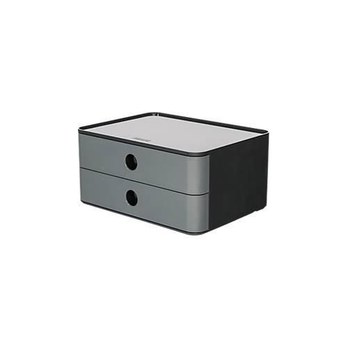 Schubladenbox HAN Allison Smart-Box, 2 Schübe mit Trennwänden, Kabelhalter, stapelbar, ABS-Kunststoff, granit-grau