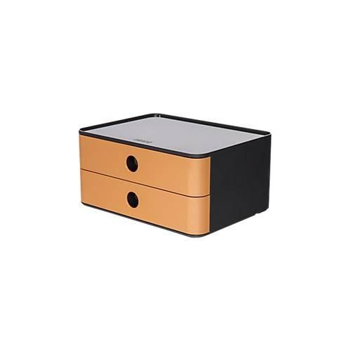 Schubladenbox HAN Allison Smart-Box, 2 Schübe mit Trennwänden, Kabelhalter, stapelb., ABS-Kunststoff, caramel-brown